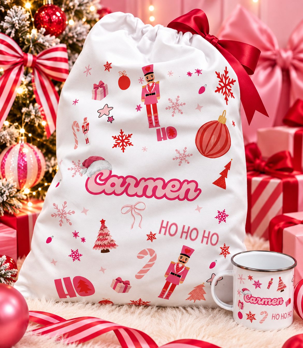 Personalised Pink Nutcracker Santa Sack