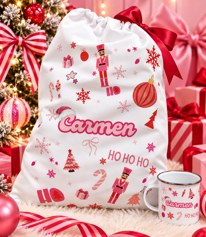 Personalised Pink Nutcracker Santa Sack