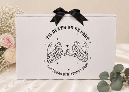 Gothic Wedding Dress Travel Box – “Till Death Do Us Part” Skull Hands | Carry-On Bridal Gown Box