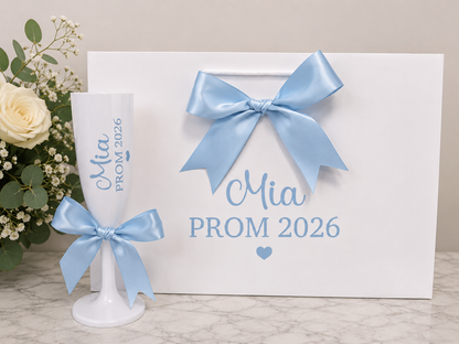 Personalised Prom Gift Set 2026 | Prom Bag, Hanger & Champagne Flute
