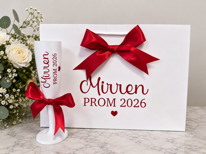 Personalised Prom Gift Set 2026 | Prom Bag, Hanger & Champagne Flute