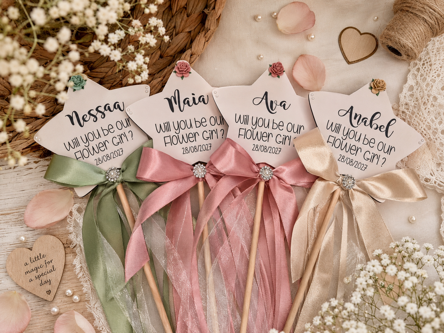 Personalised Flower Girl Wand | Will You Be My Flower Girl Proposal Gift | Wedding Wand Keepsake | Flower Girl Gift UK