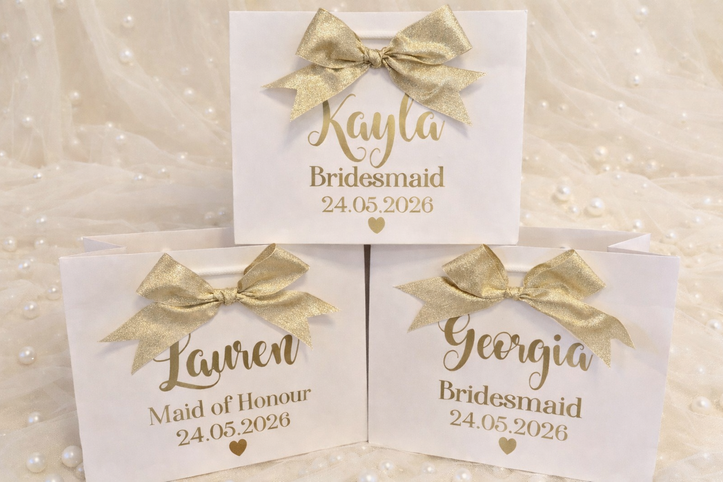 Luxury Personalised Bridal Party Gift Bags | Bridesmaid Proposal Bags | Wedding Gift Bags with Satin Bow | Maid of Honour Gift Bag