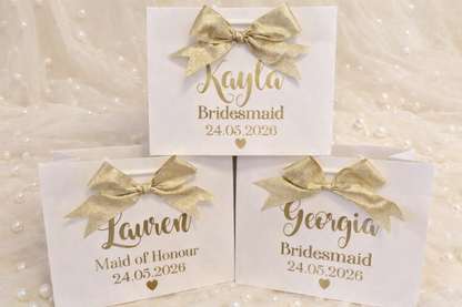 Luxury Personalised Bridal Party Gift Bags | Bridesmaid Proposal Bags | Wedding Gift Bags with Satin Bow | Maid of Honour Gift Bag
