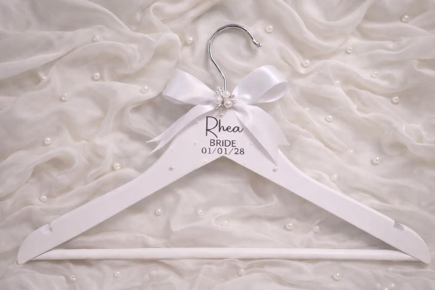 Luxury Personalised Bridal Hanger with Pearls & Satin Bow