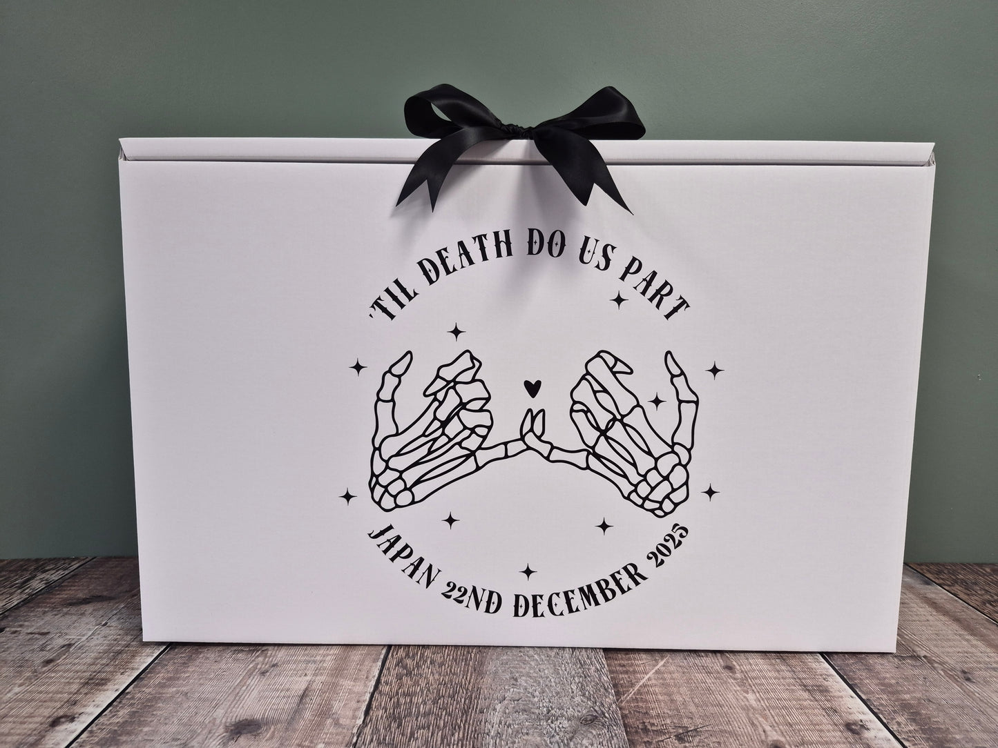Gothic Wedding Dress Travel Box – “Till Death Do Us Part” Skull Hands | Carry-On Bridal Gown Box - Fingers and Thumbs Crafts