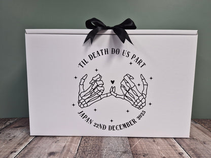 Gothic Wedding Dress Travel Box – “Till Death Do Us Part” Skull Hands | Carry-On Bridal Gown Box - Fingers and Thumbs Crafts