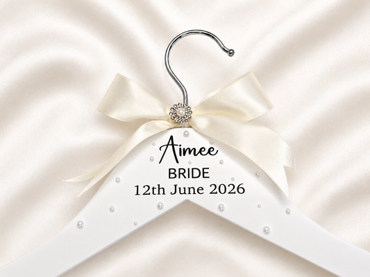Luxury Personalised Bridal Hanger with Pearls & Satin Bow