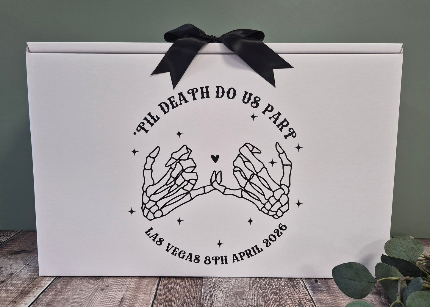 Gothic Wedding Dress Travel Box – “Till Death Do Us Part” Skull Hands | Carry-On Bridal Gown Box - Fingers and Thumbs Crafts