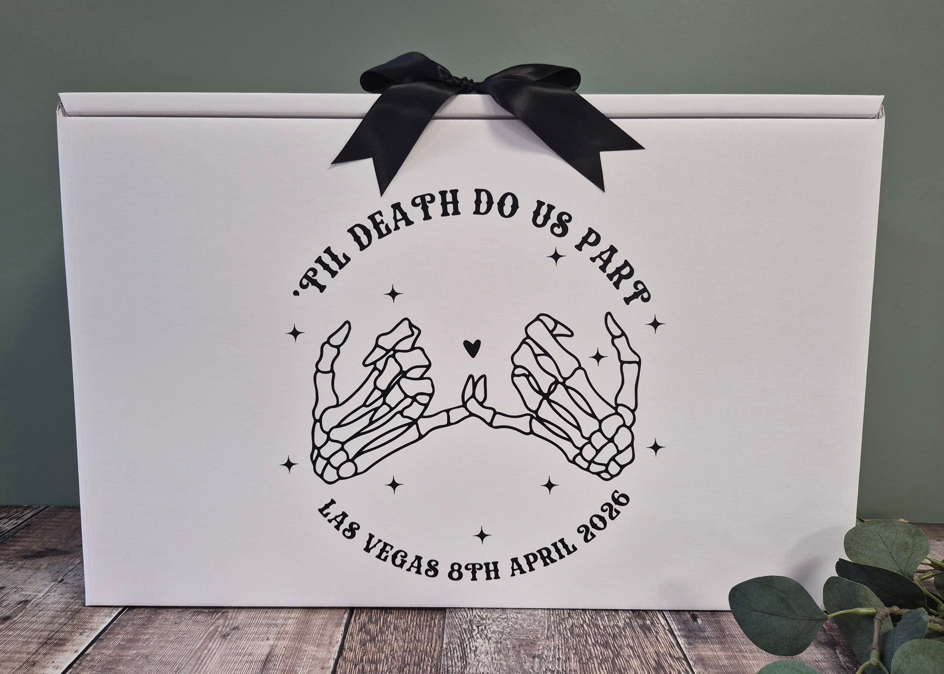 Gothic Wedding Dress Travel Box – “Till Death Do Us Part” Skull Hands | Carry-On Bridal Gown Box - Fingers and Thumbs Crafts
