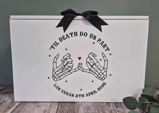 Gothic Wedding Dress Travel Box – “Till Death Do Us Part” Skull Hands | Carry-On Bridal Gown Box - Fingers and Thumbs Crafts